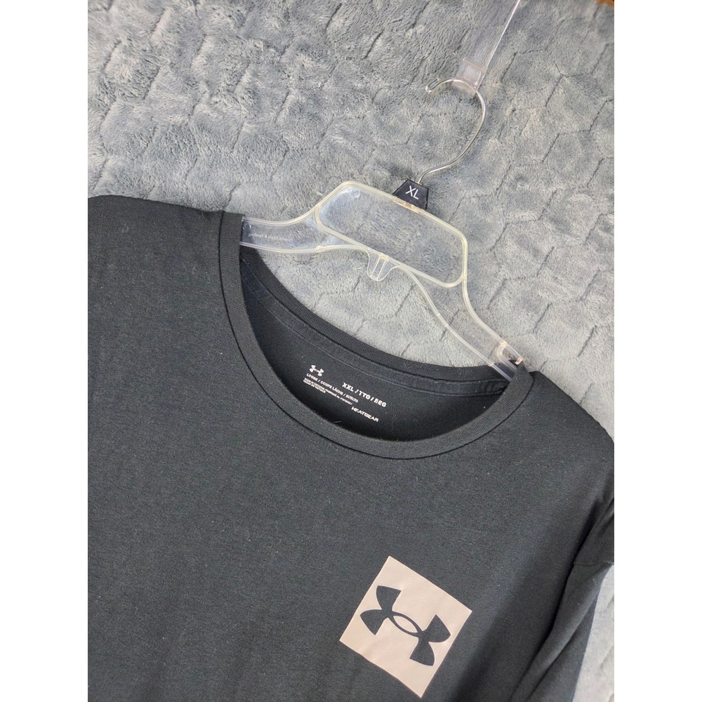 Under Armour Mens XXL HeatGear Black Graphic Logo Short Sleeve T-Shirt Loose Fit